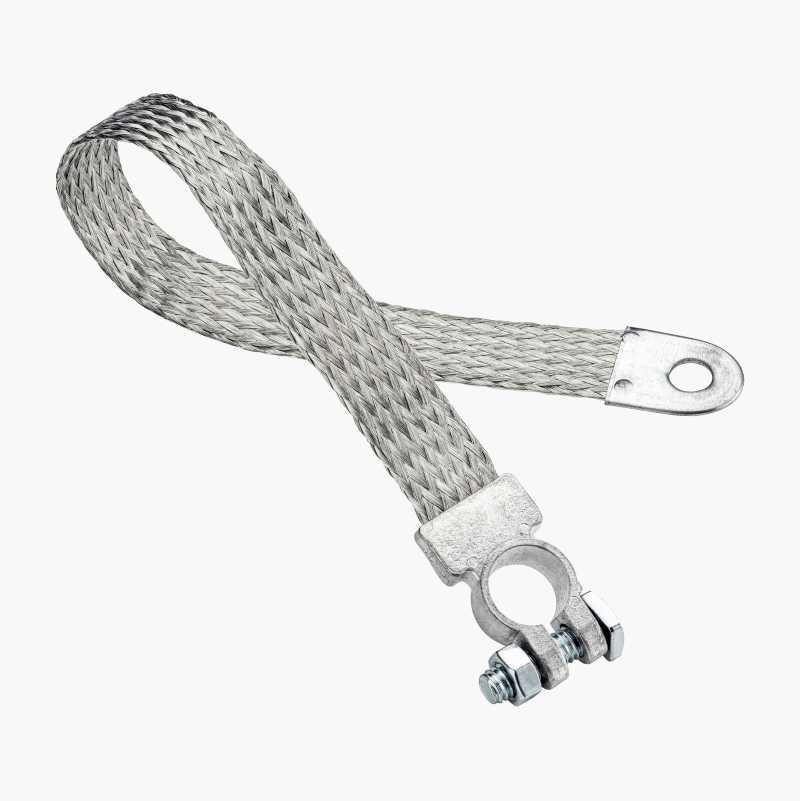 Plaited earth lead with cable lug, 16 mm²