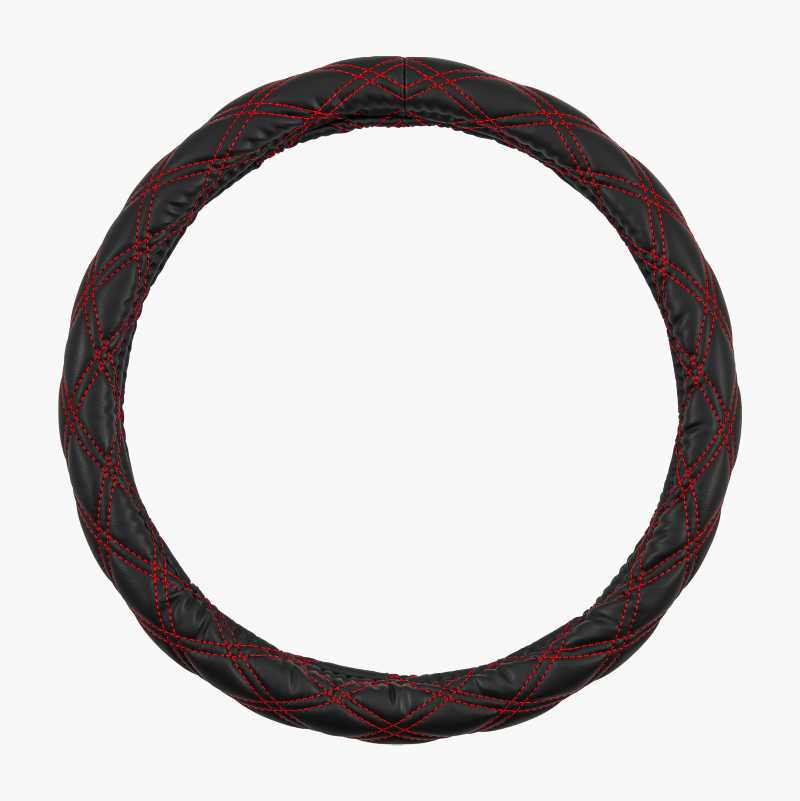 Steering wheel cover, black with red seams