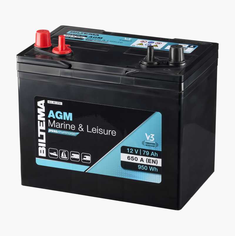 Marine- og fritidsbatteri, 12 V, 79 Ah/650CCA/950 Wh - Biltema.dk
