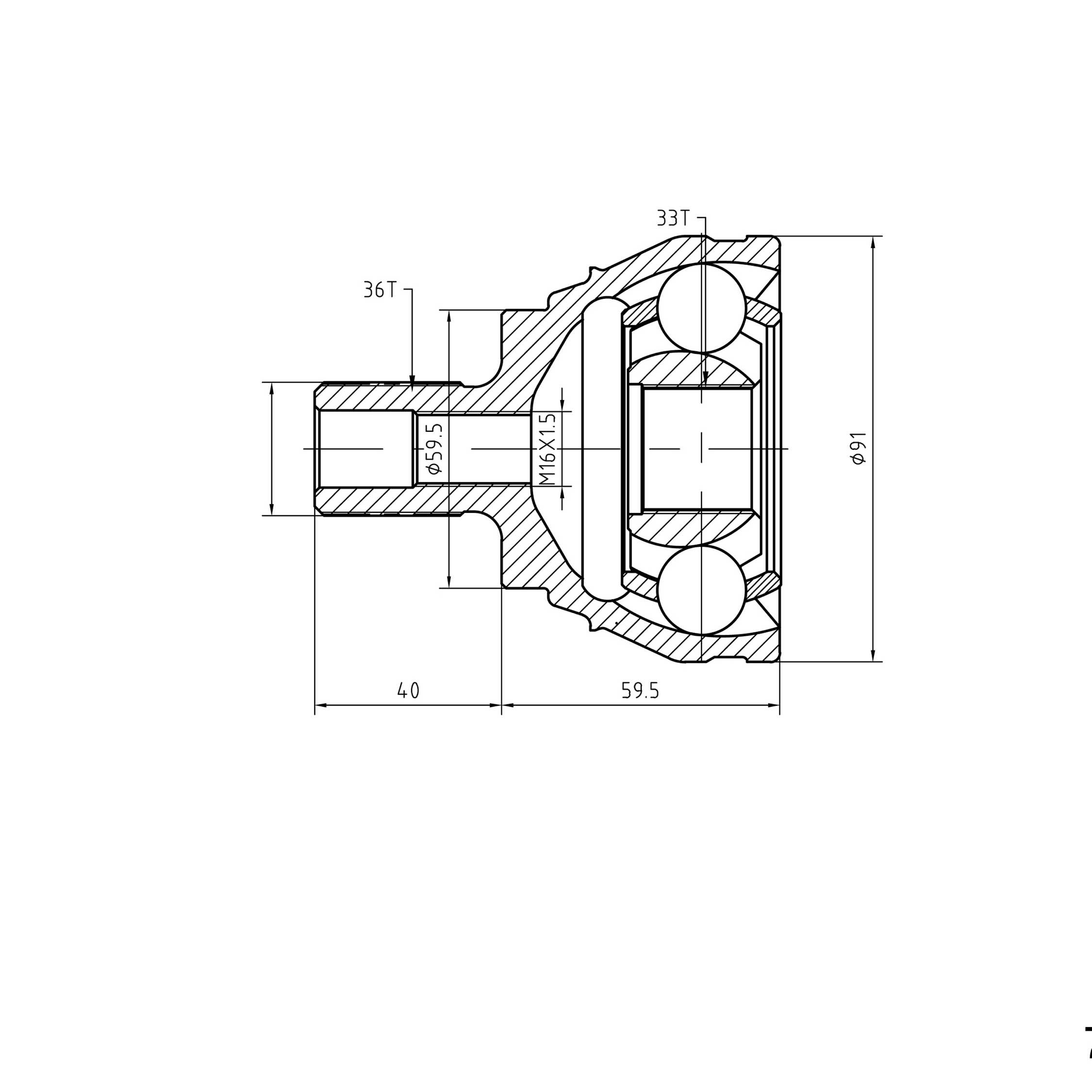 Cv joint outlet dimensions