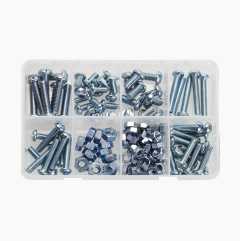 Screw and nut set, stainless steel, 125 parts