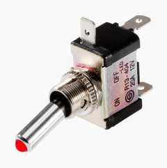 Toggle switch, red LED, 12 V, 20 A