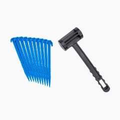 Plastic mallet with tent pegs