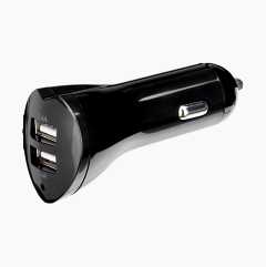 Car charger with two USB ports, 12/24 V