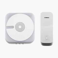 Wireless doorbell with battery-powered receiver