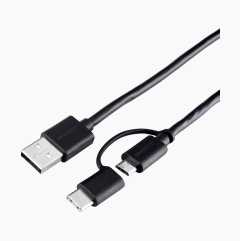 2-i-1 Micro/Typ C USB-kabel, 1 m
