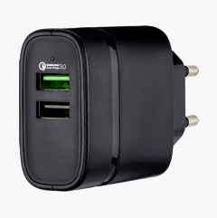 USB charger with 2 ports, Type A, QC 3.0