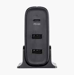 USB charging station with 3 ports, Types A & C, PD and QC 3.0, 39 W