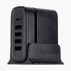 USB charging station with 5 ports, Types A & C, 40 W
