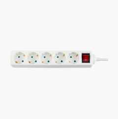 Multi-socket with switch, 5-way, white, 1.5 m