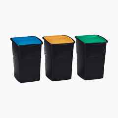 Waste sorting bins, 3 x 50 litre