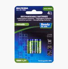 Rechargeable AAA battery, 900 mAh, 4-pack