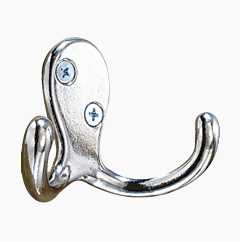 Chrome clothes hook, double, 2-pack