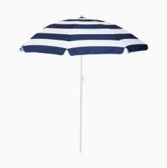 Aurinkovarjo uimarannalle, sininen/valkoinen