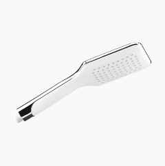 Shower handle white/chrome, rectangular.